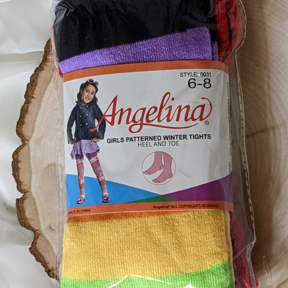 NIB Angelina Girl's Rainbow Stripe Winter Tights Size 6-8 (Bundle)